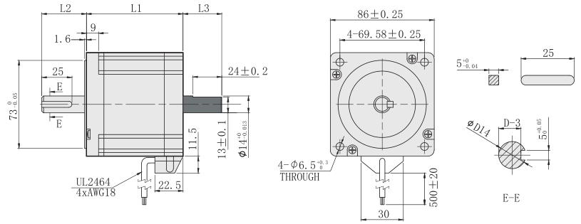 三相86步进最新91视频网站外形尺寸图