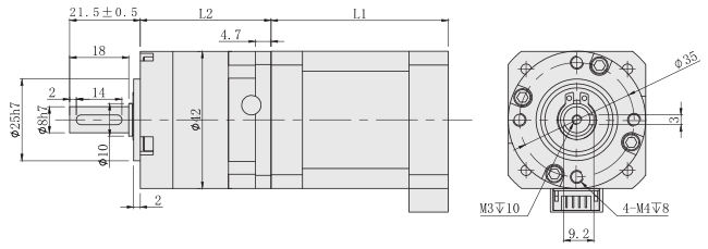 PE42行星减速步进最新91视频网站外形尺寸图